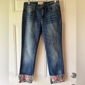 Driftwood Colette Embroidered Cuff Woman’s Mid-Rise Slim Straight Jeans